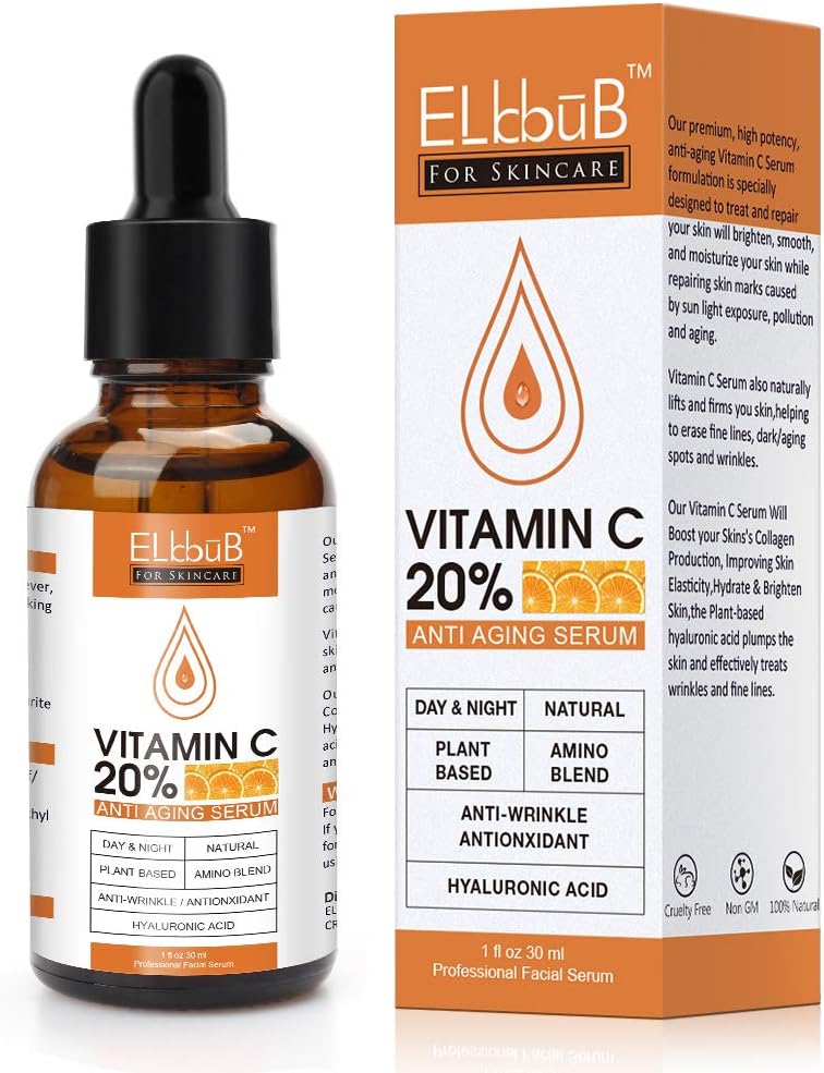 Vitamin C Serum for Face - Pure Facial Serum with 20% Vitamin C, Hyaluronic Acid, Vitamin B for Anti Aging Serum for Face, Neck and Eye Contour